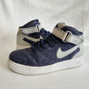 Nike Women Air Force 1 '07 Mid Lthr Prm Midnight Navy Blue Grey